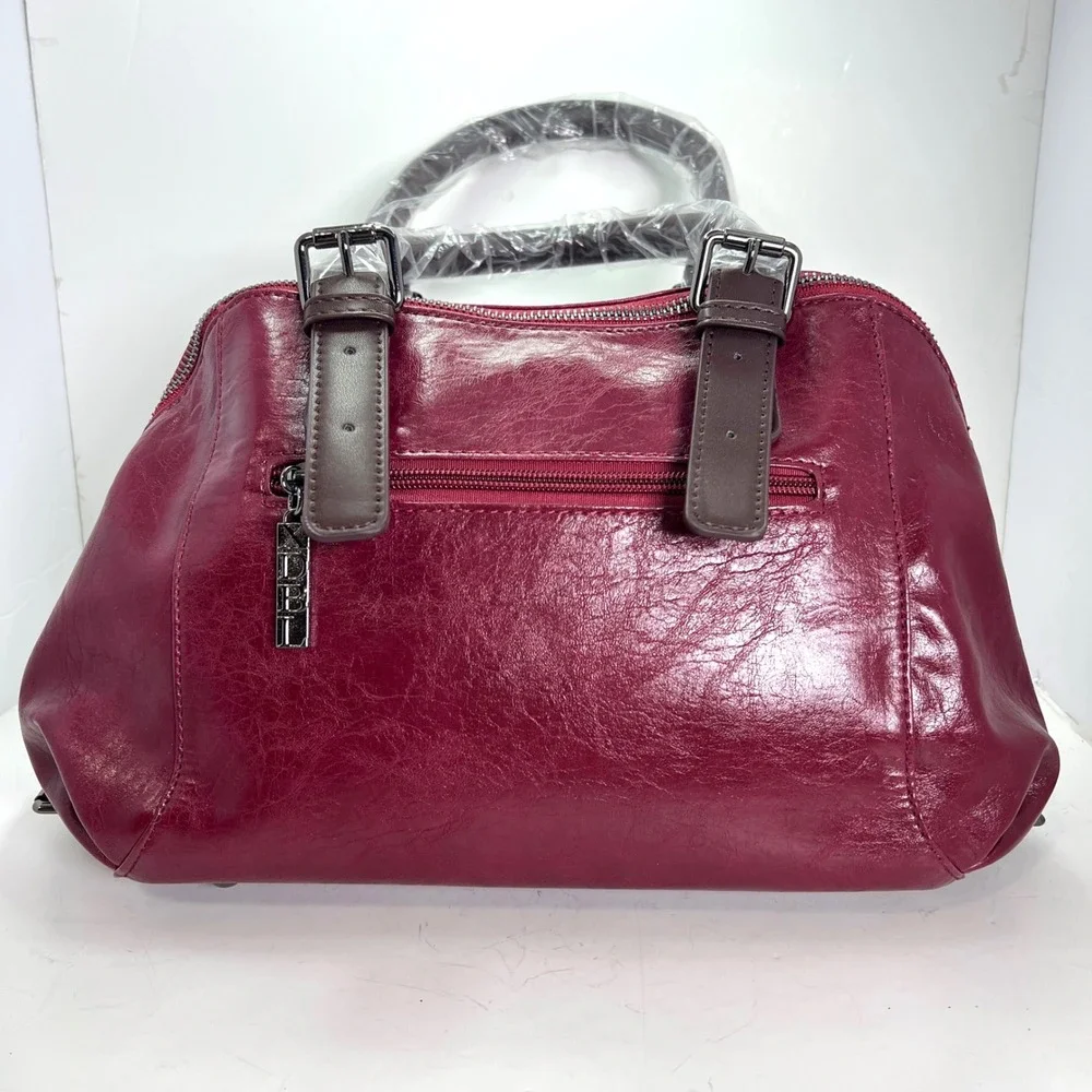 XIDIBAOLUO‎ Burgundy Faux Leather Satchel Handbag with Detachable Strap